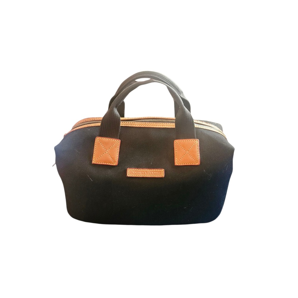 Dooney & Bourke Black Canvas Satchel Top Handle Bag Leather Trim Zip
